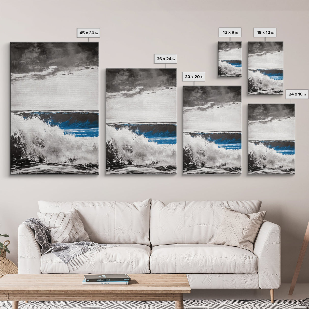 Ocean Wave Art, Monochrome Seascape Print, Coastal Wall Decor, Ocean Scene, Nautical Art, Beach House Print, Framed Canvas Print