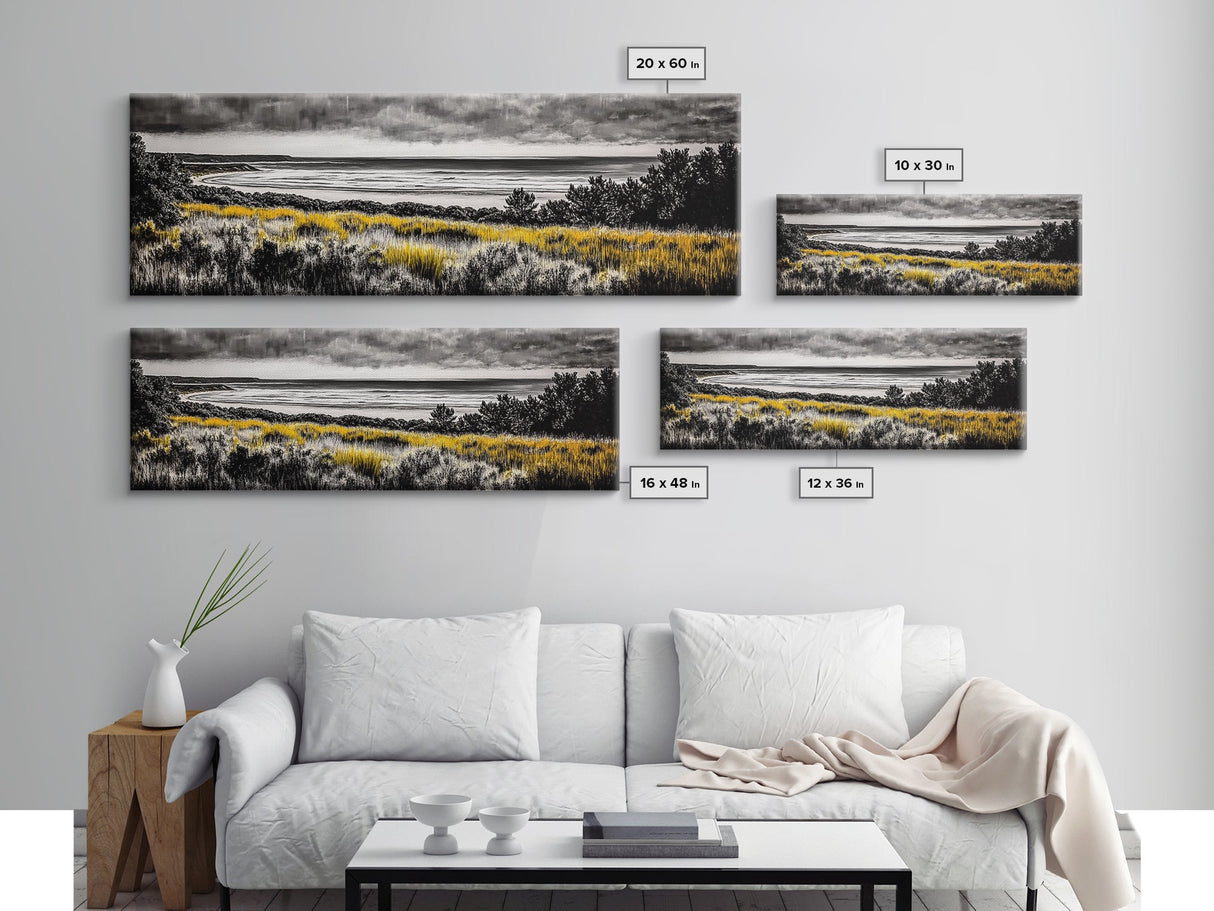 Coastal Storm, Moody Ocean Art, Dramatic Landscape, Black and Gold Print, Framed Canvas Print, Modern Wall Art, Beach House Decor