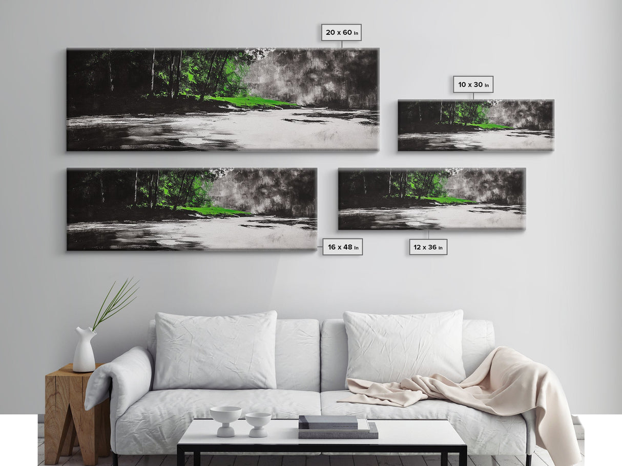 Misty Forest, River Landscape, Green Nature, Framed Canvas Print, Large Wall Art, Nature Wall Decor, Living Room Art, Modern Art