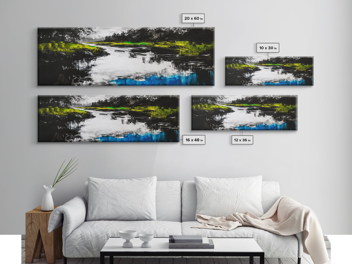 Moody River, Green Forest, Reflective Water, Canvas Print, Nature Wall Art, Tranquil Landscape, Modern Home Decor, Living Room Art