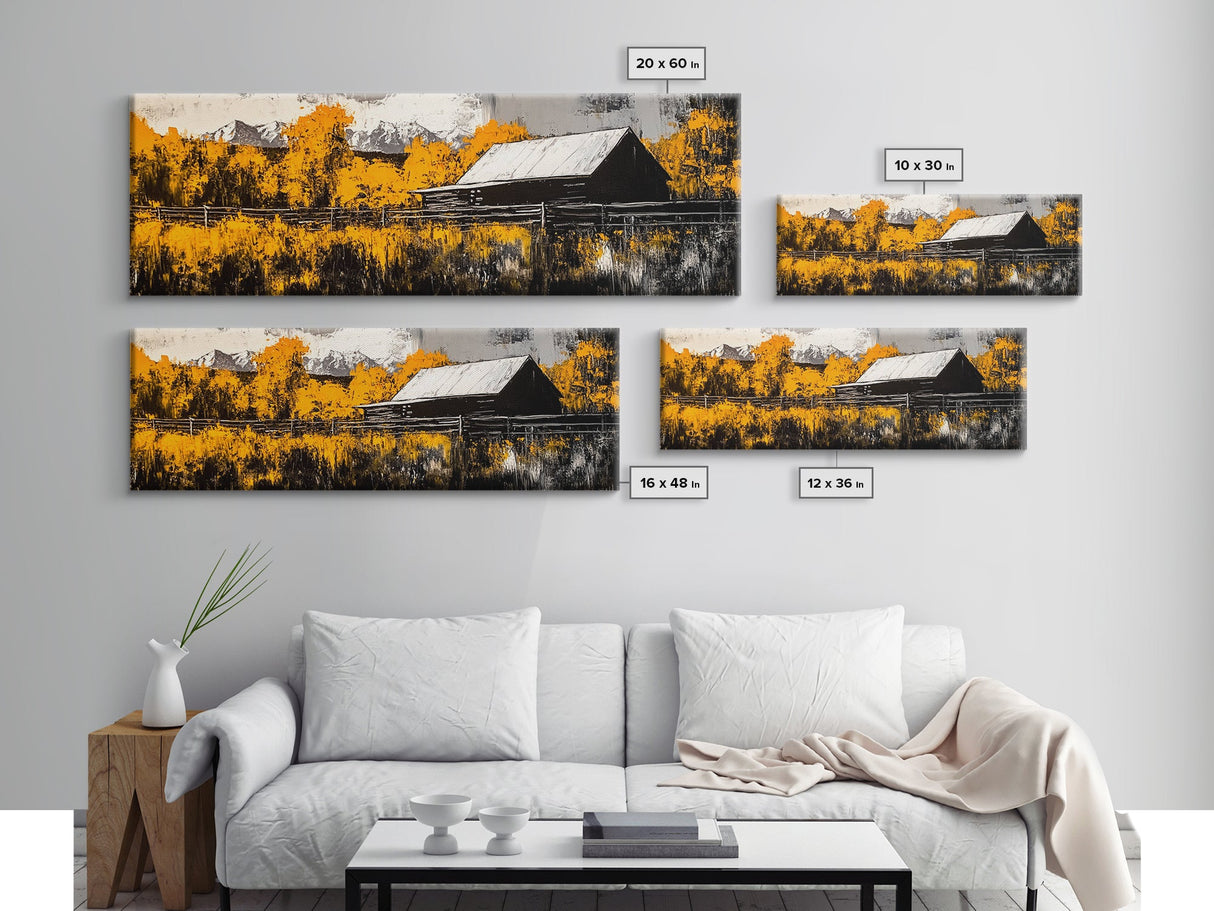 Rustic Cabin, Autumn Mountain Art, Western Wall Decor, Farmhouse Art, Fall Home Decor, Framed Canvas Print, Living Room Wall Art