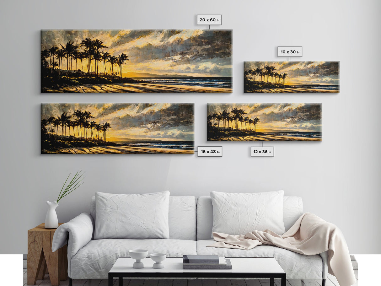 Golden Beach Sunset, Coastal Wall Art, Framed Canvas Print, Tropical Home Decor, Relaxing Seascape, Living Room Wall Art, Ocean Sunset Art