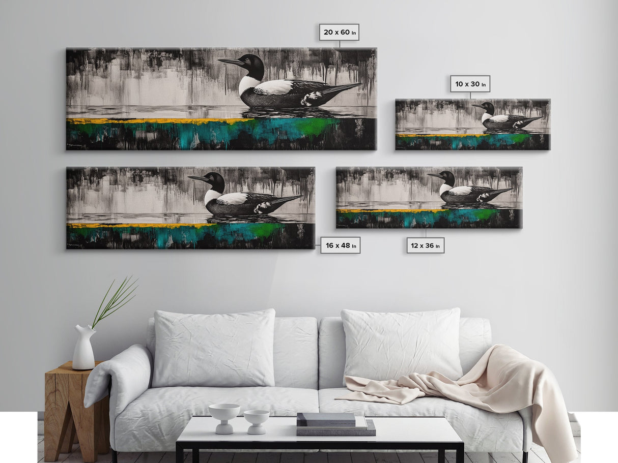 Modern Loon Art, AbstractArt, Water Bird Painting, Nature Wall Art, Framed Canvas Print, Office Decor, Minimalist Art, Contemporary Style