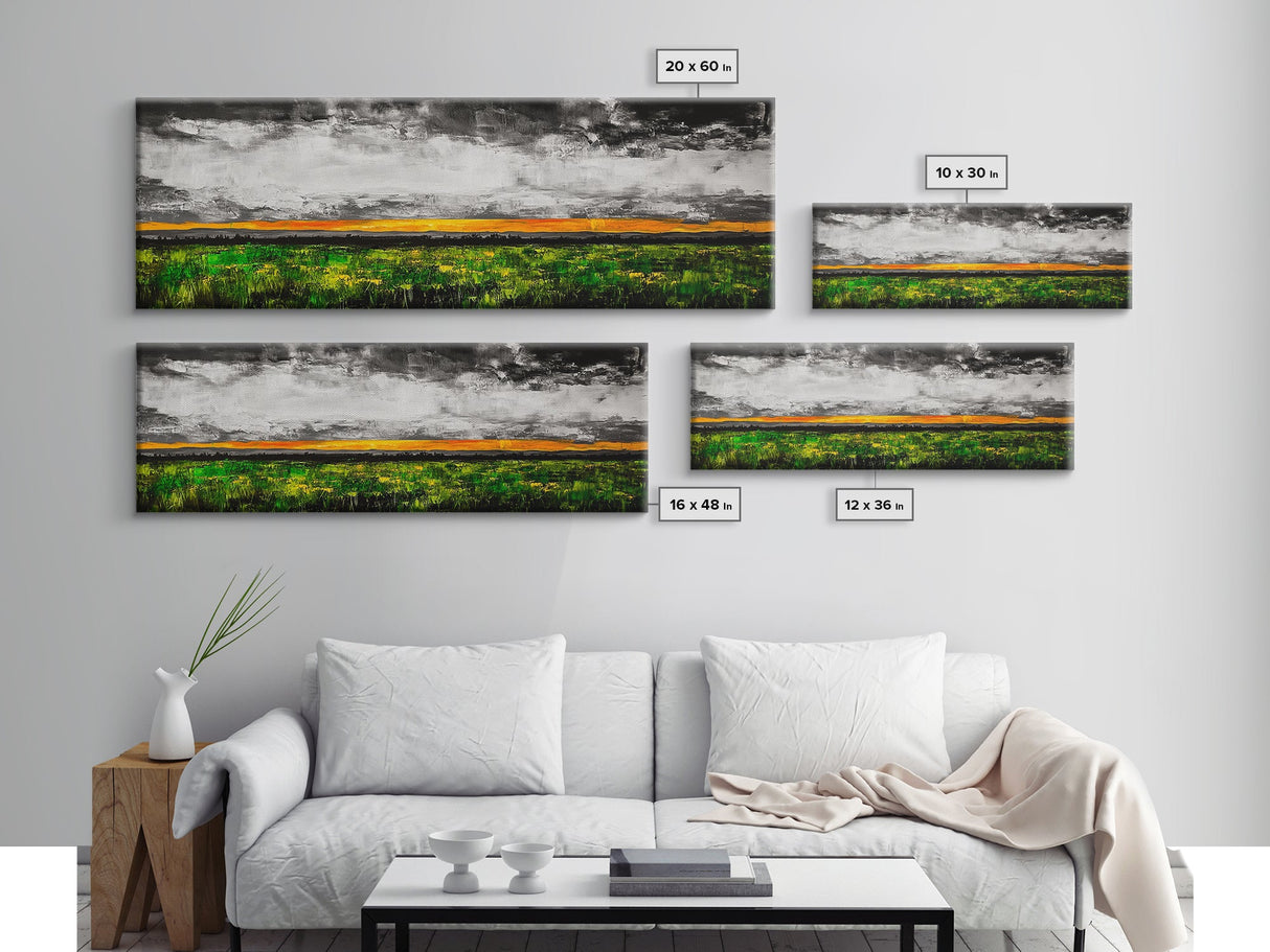 Dramatic Sky, Stormy Landscape, Sunset Over Fields, Modern Nature Art, Framed Canvas Print, Living Room Decor, Abstract Art, Moody Wall Art
