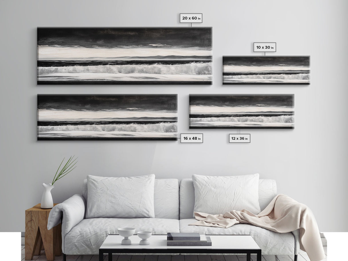 Monochrome Waves, Black and White Seascape, Ocean Art, Canvas Print, Minimalist Home Decor, Modern Coastal Wall Art