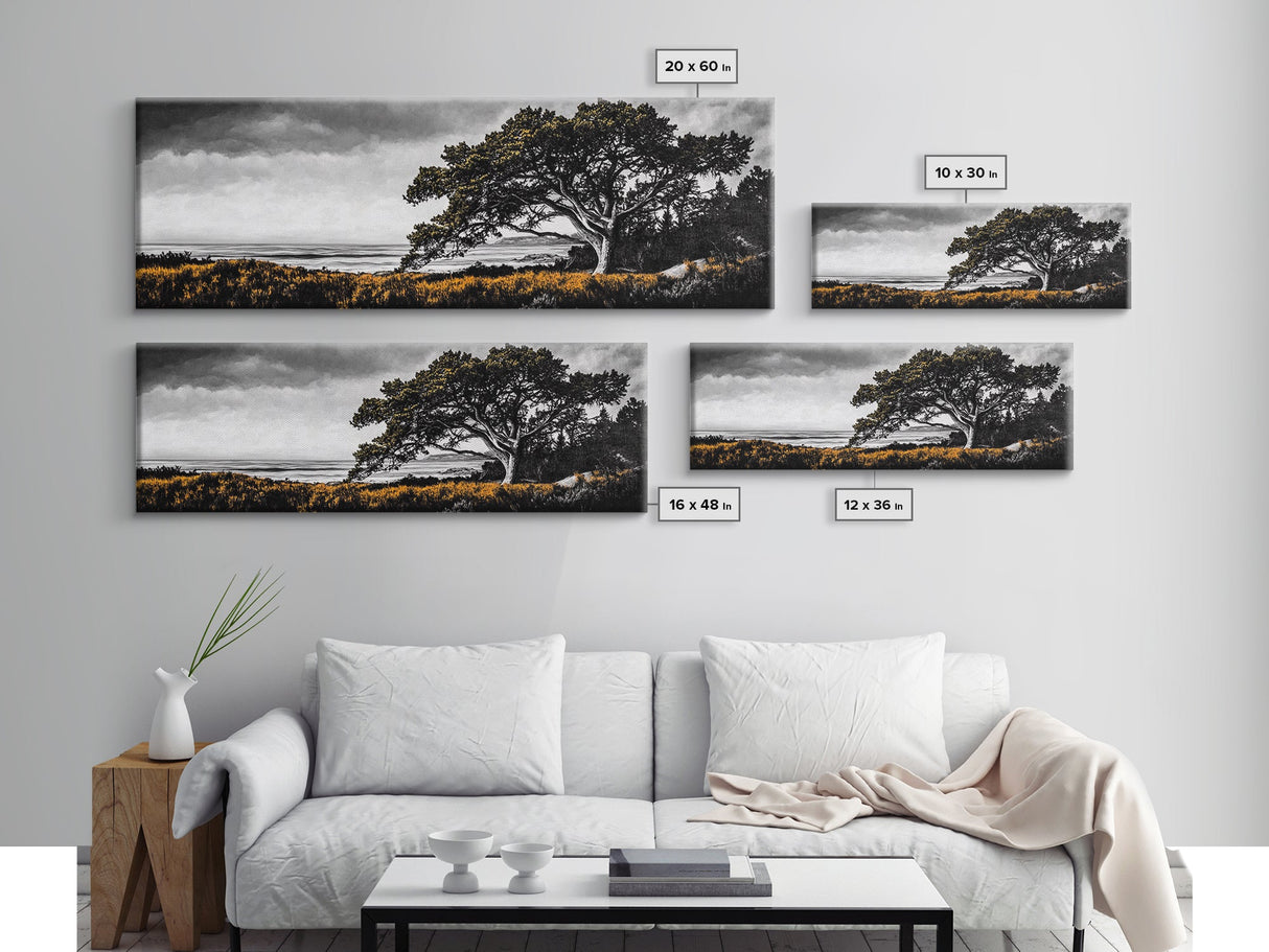 Lone Tree, Coastal Landscape, Nature Painting, Dramatic Sky, Canvas Print, Serene Wall Art, Living Room Decor, Zen Artwork