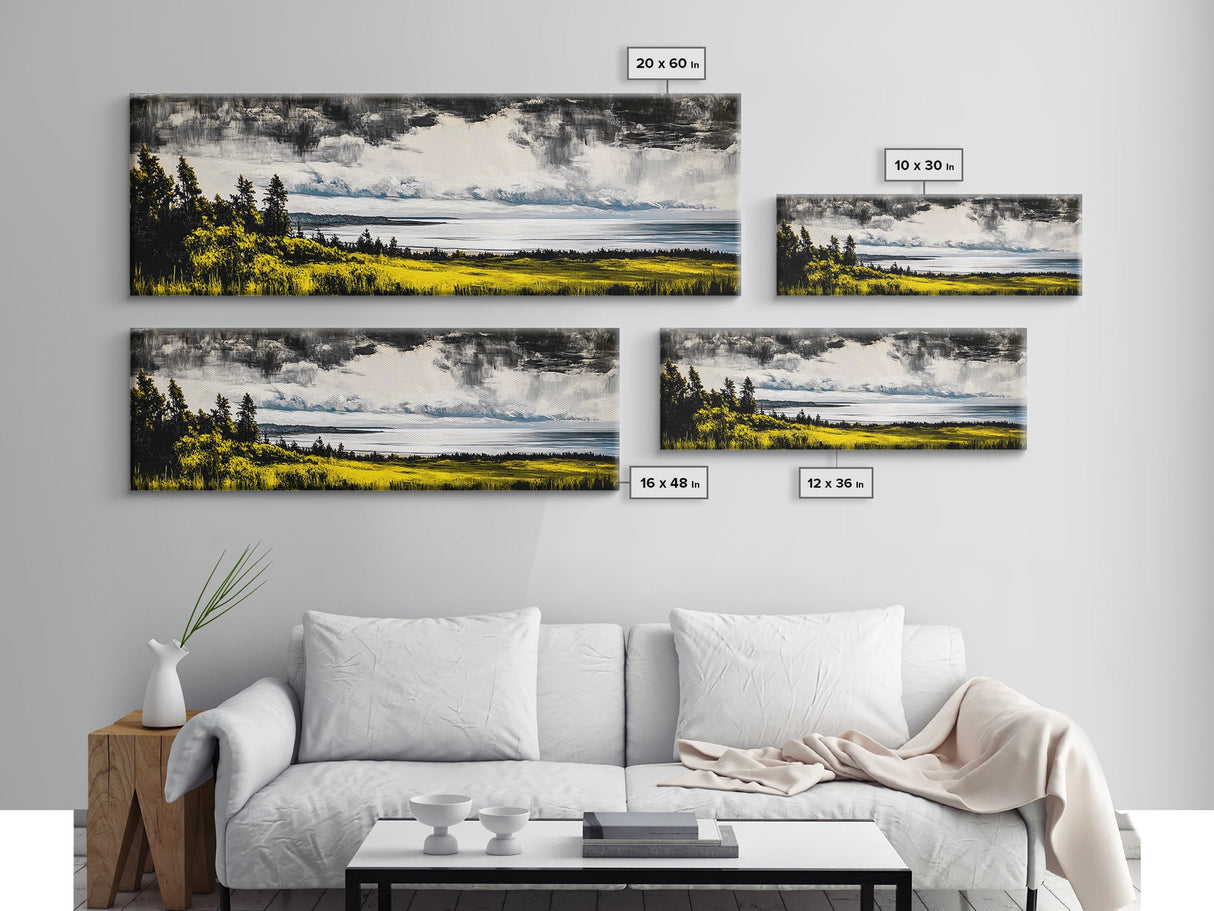 Scenic Overlook, Serene Bay, Landscape Art, Framed Canvas Print, Nature Wall Art, Home Office Decor, Modern Rustic, Coastal View