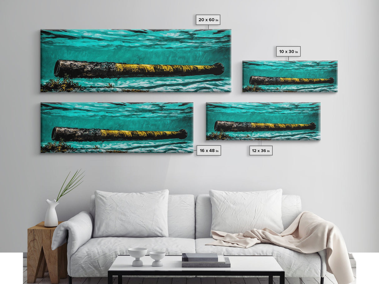 Submerged Cannon, Underwater Art, Nautical Decor, Military History Print, Ocean Themed Wall Art, Man Cave Decor, Framed Canvas Print