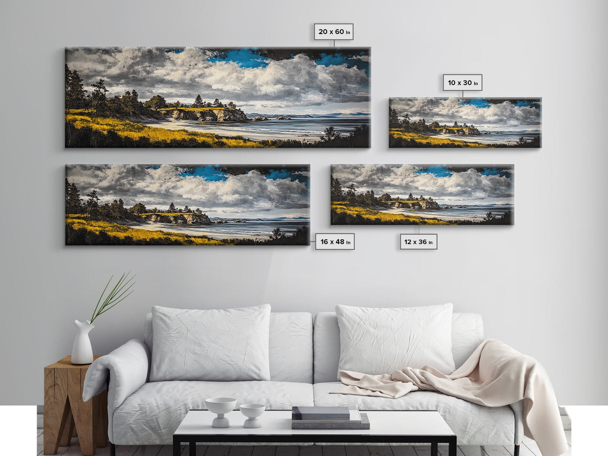 Dramatic Beach, Blue Sky, Coastal Landscape Art, Canvas Print, Modern Nature Decor, Living Room Artwork, Large Scenic Wall Art