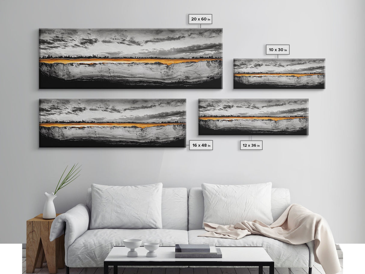 Golden Horizon, Dramatic Sky, Minimalist Landscape, Framed Canvas Print, Neutral Wall Art, Modern Office Decor, Large Wall Hanging