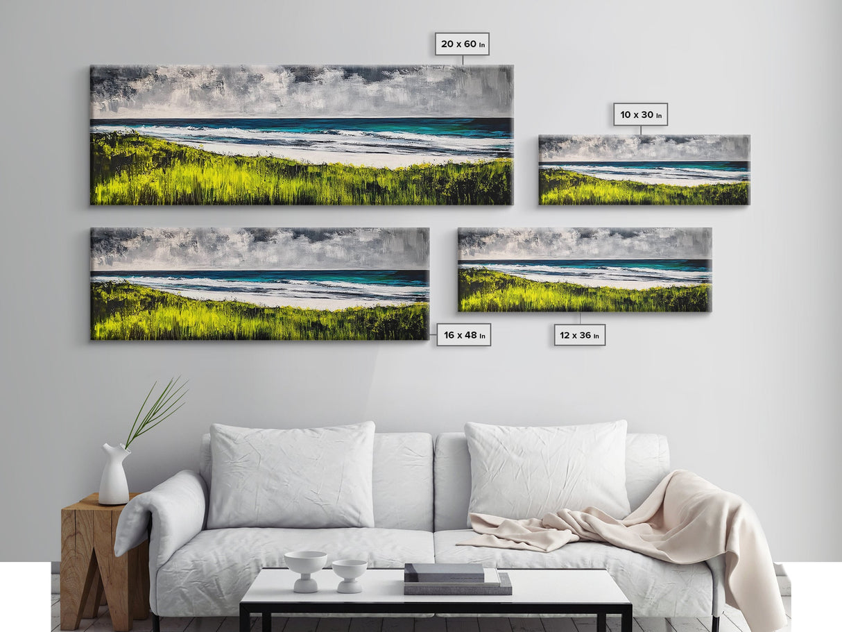 Seaside Escape, Grassy Cliffs, Coastal Wall Art, Canvas Print, Beach Landscape Painting, Relaxing Ocean View, Bedroom Wall Decor