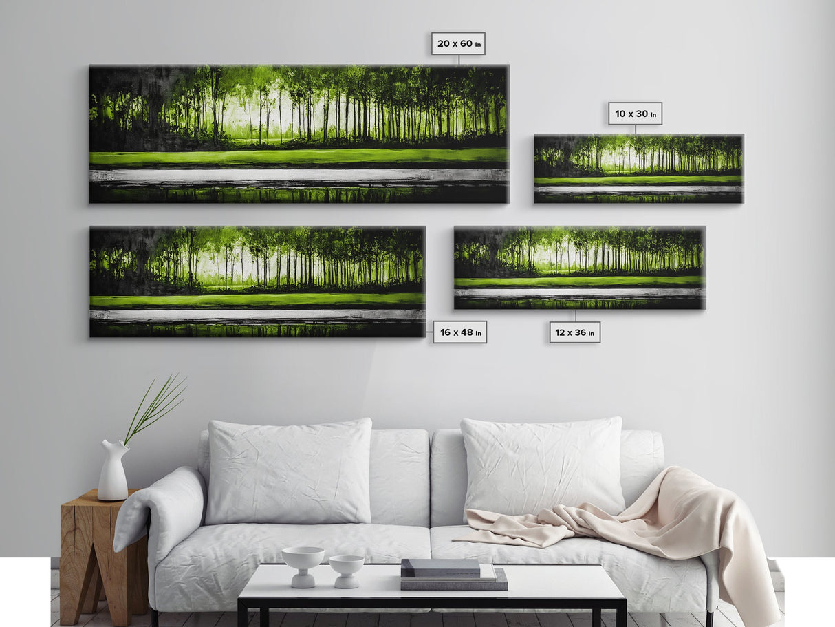 Forest Reflection, Green Trees, Nature Landscape, Framed Canvas Print, Tranquil Scenic Artwork, Zen Wall Decor, Modern Office Art