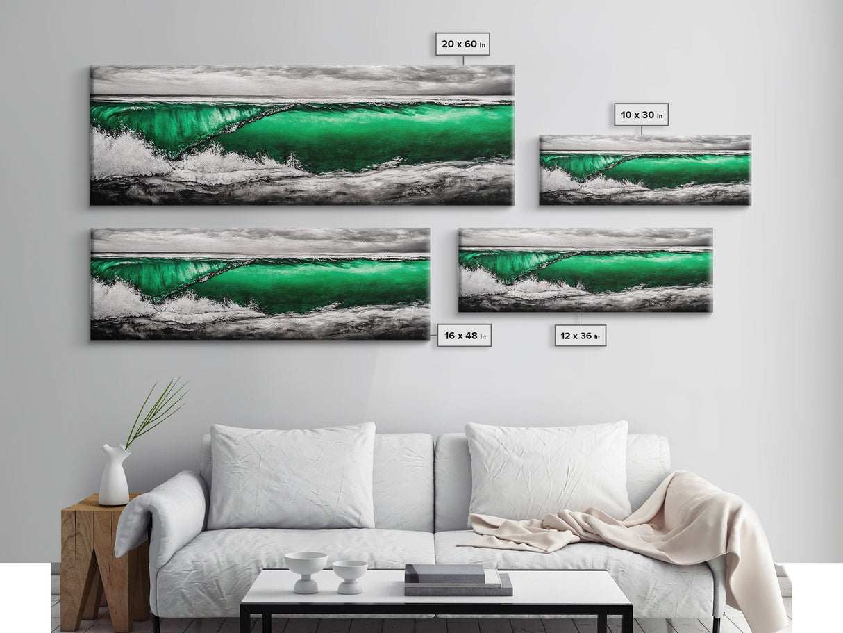 Emerald Wave, Ocean Wall Art, Coastal Decor, Beach Aesthetic, Modern Seascape, Large Wall Art, Framed Canvas Print, Office Art