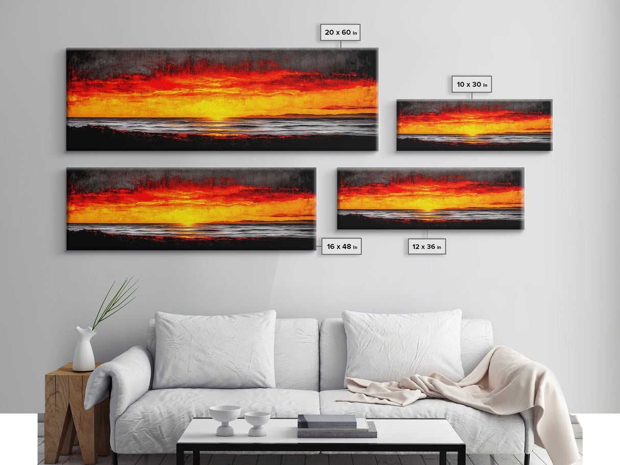 Sunset, Ocean, Waves, Canvas Print, Vibrant Sunset Wall Art, Beach House Decor, Coastal Painting, Living Room Art, Boho Aesthetic, Seascape