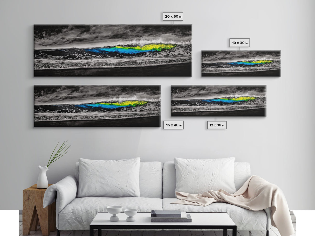 Black, White, Wave, Framed Canvas Print, Surf Wall Art, High Contrast Ocean Scene, Modern Coastal Decor, Contemporary Wave Painting, Monochrome