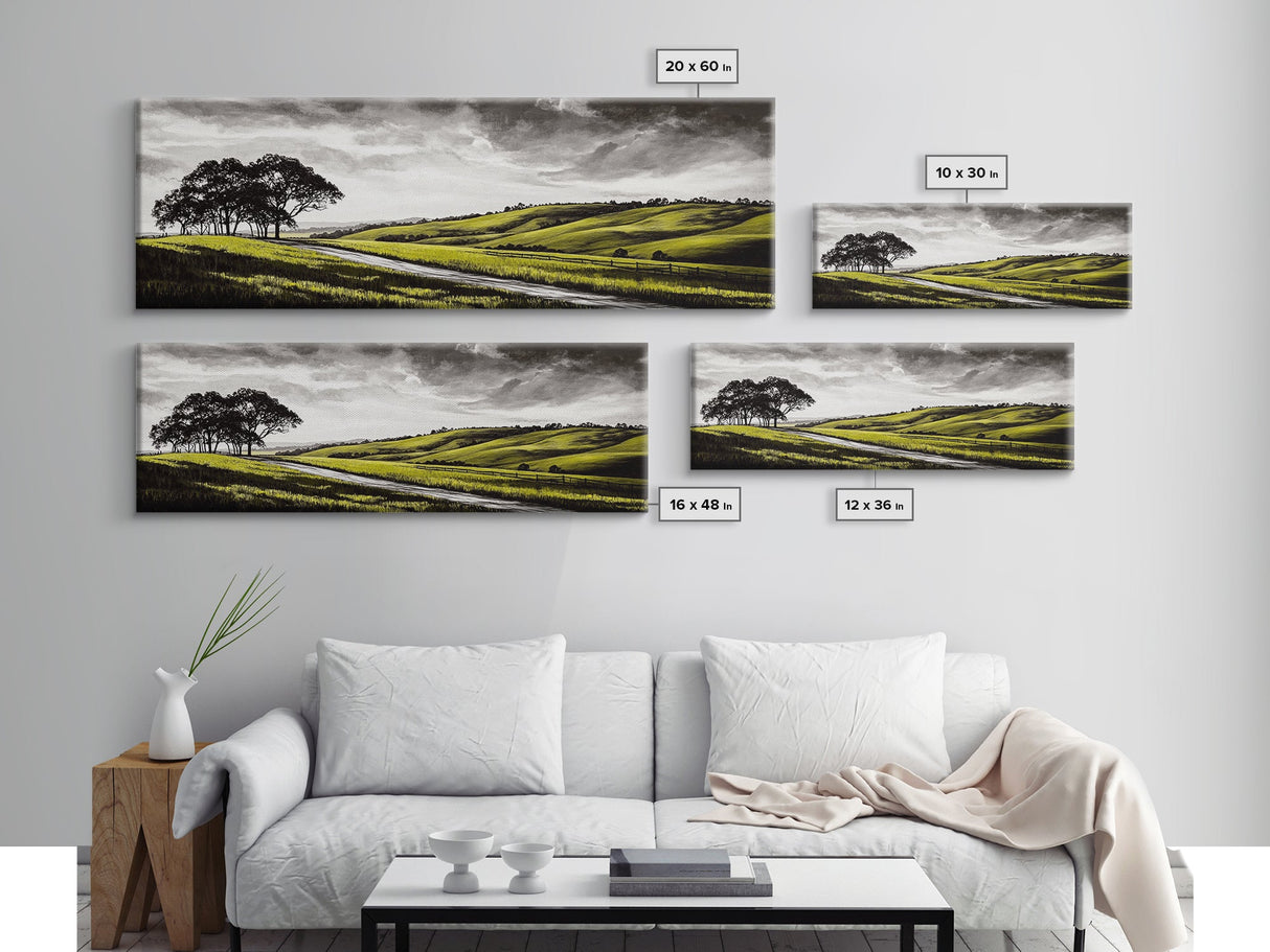 Rolling Hills, Nature Wall Art, Country Landscape Painting, Warm Autumn Tones, Rustic Home Decor, Framed Canvas Print, Living Room