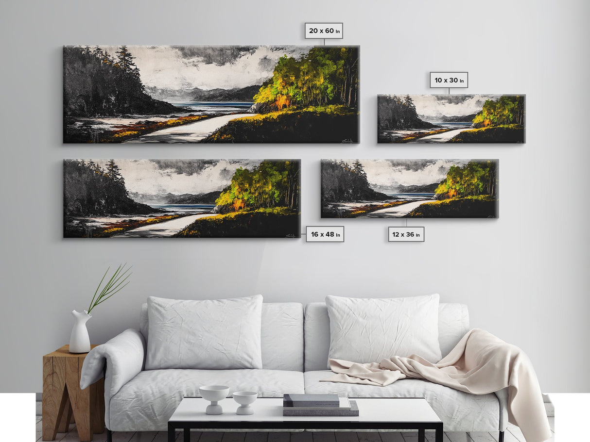 Forest Path, Beach View, Mountain Landscape, Framed Canvas Print, Wilderness Art, Nature Painting, Living Room Wall Art, Rustic Home Decor