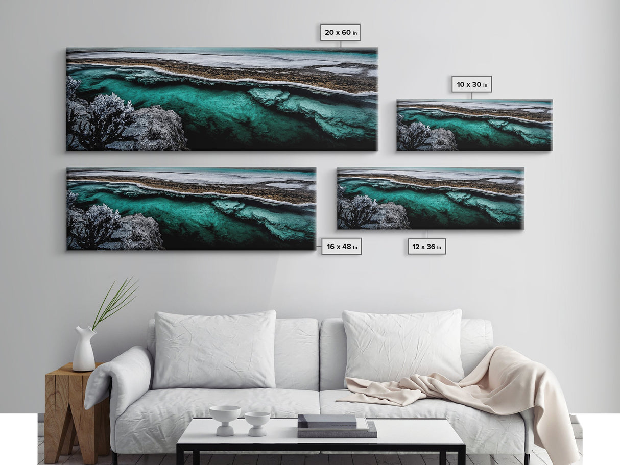 Turquoise Water Art, Ocean Aerial Painting, Coastal Abstract Print, Modern Beach House Decor, Serene Wall Art, Framed Canvas Print