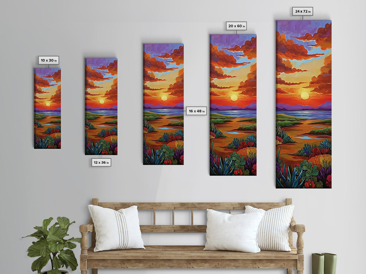 Sunset Field, Desert Painting, Framed Canvas Print, colorful desert horizon landscape wall art, autumn tones, boho entryway accent