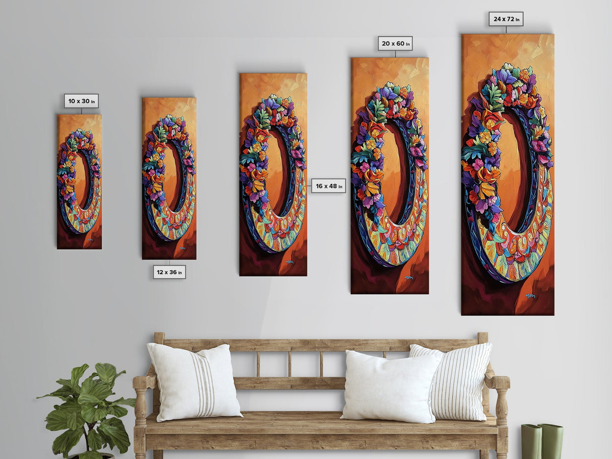 Autumn, Floral, Wreath, Decor, Framed Canvas Print, Fall boho wall art, rustic kitchen decor, entryway farmhouse painting, cozy orange tones