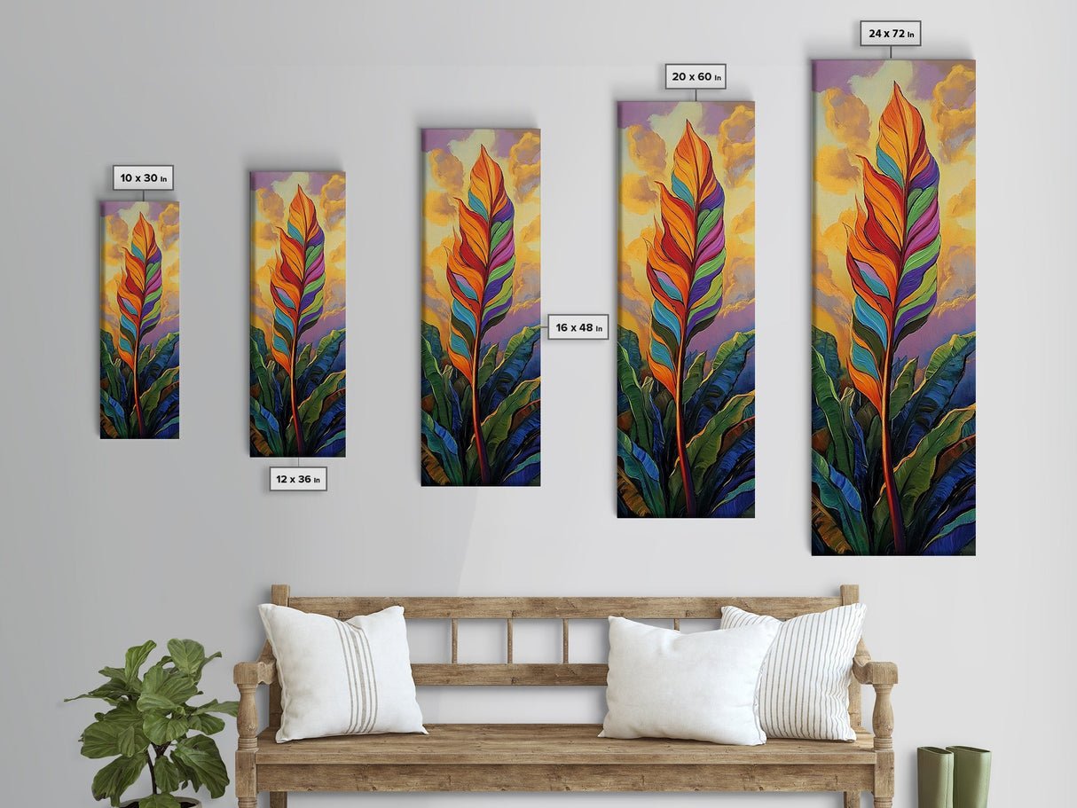 Rainbow, Leaf, Botanical, Sunset, Framed Canvas Print vibrant tropical plant wall decor boho botanical kitchen wall art nature lovers gift
