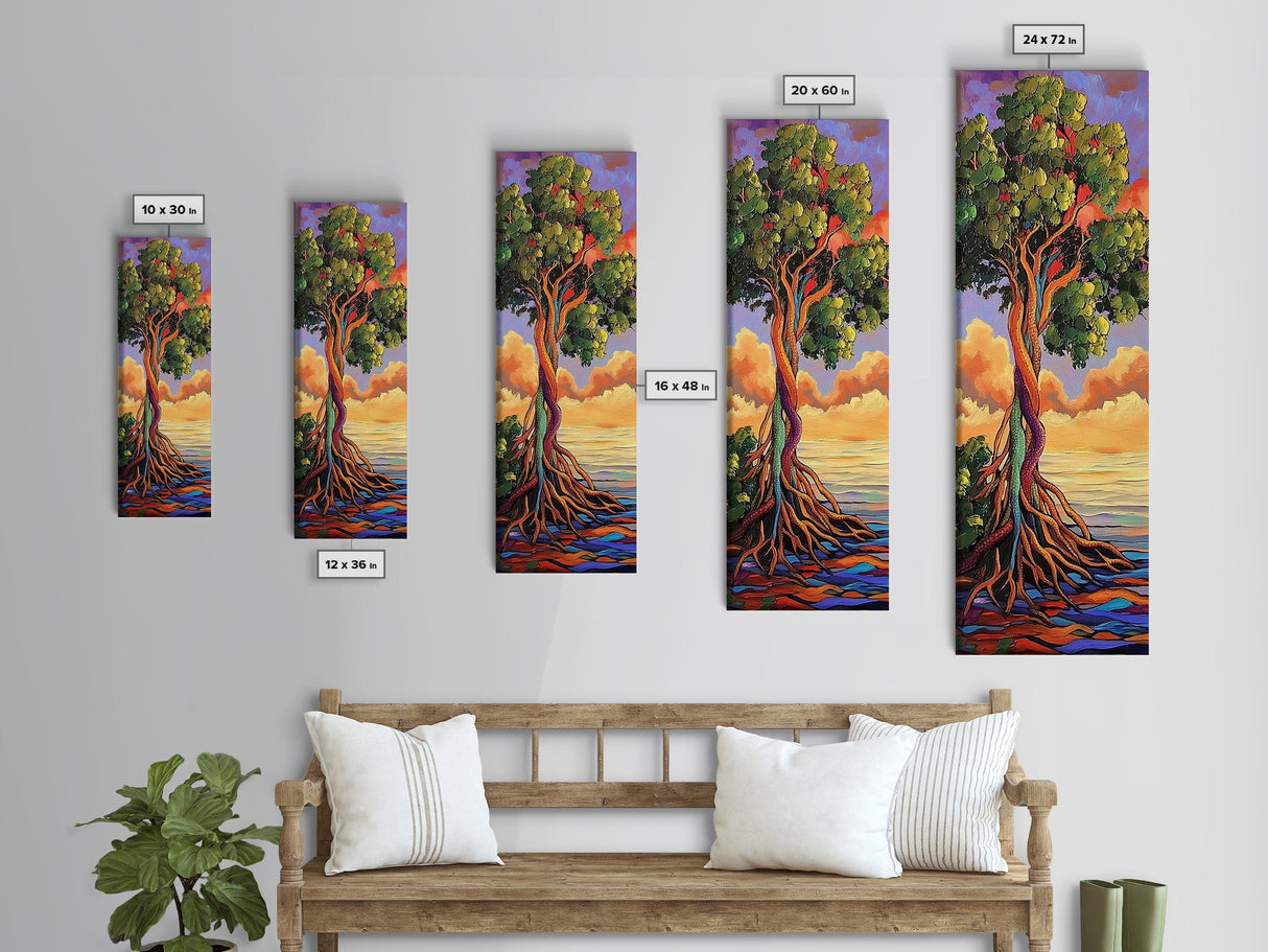 Tree, Roots, Vibrant, Landscape, Framed Canvas Print mystical rainbow tree artwork colorful nature themed office wall art spiritual gift