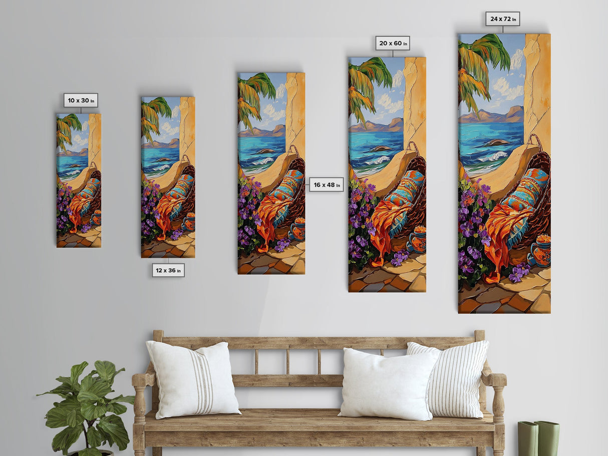 Hammock, Ocean, Palm Tree, Relaxing Coastal Hammock Canvas Print, Boho Summer Art, Seaside Retreat Wall Decor, Bedroom or Lounge