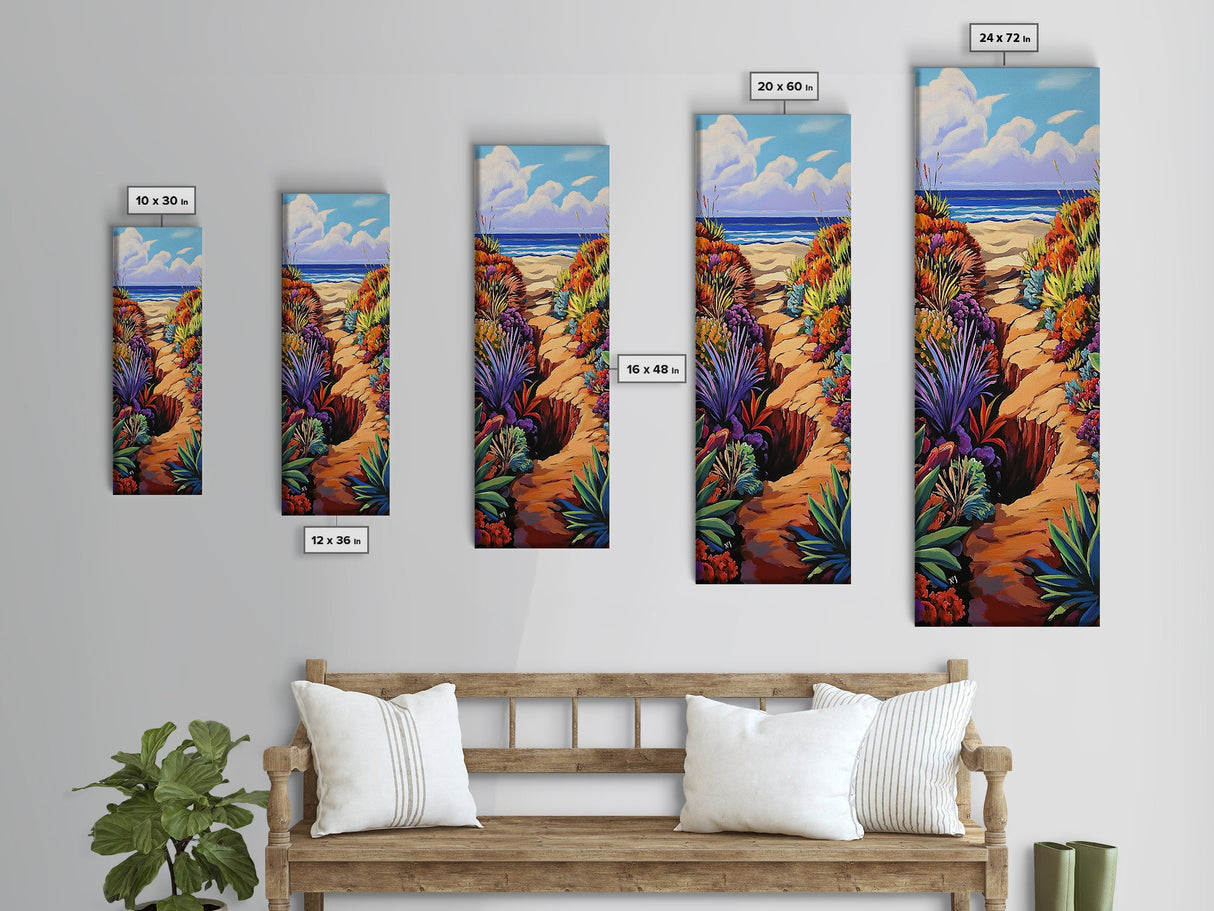 Beach Trail, Colorful Dunes, Coastal Nature Path Art, Vibrant Summer Landscape, Boho Bedroom Decor, Canvas Print