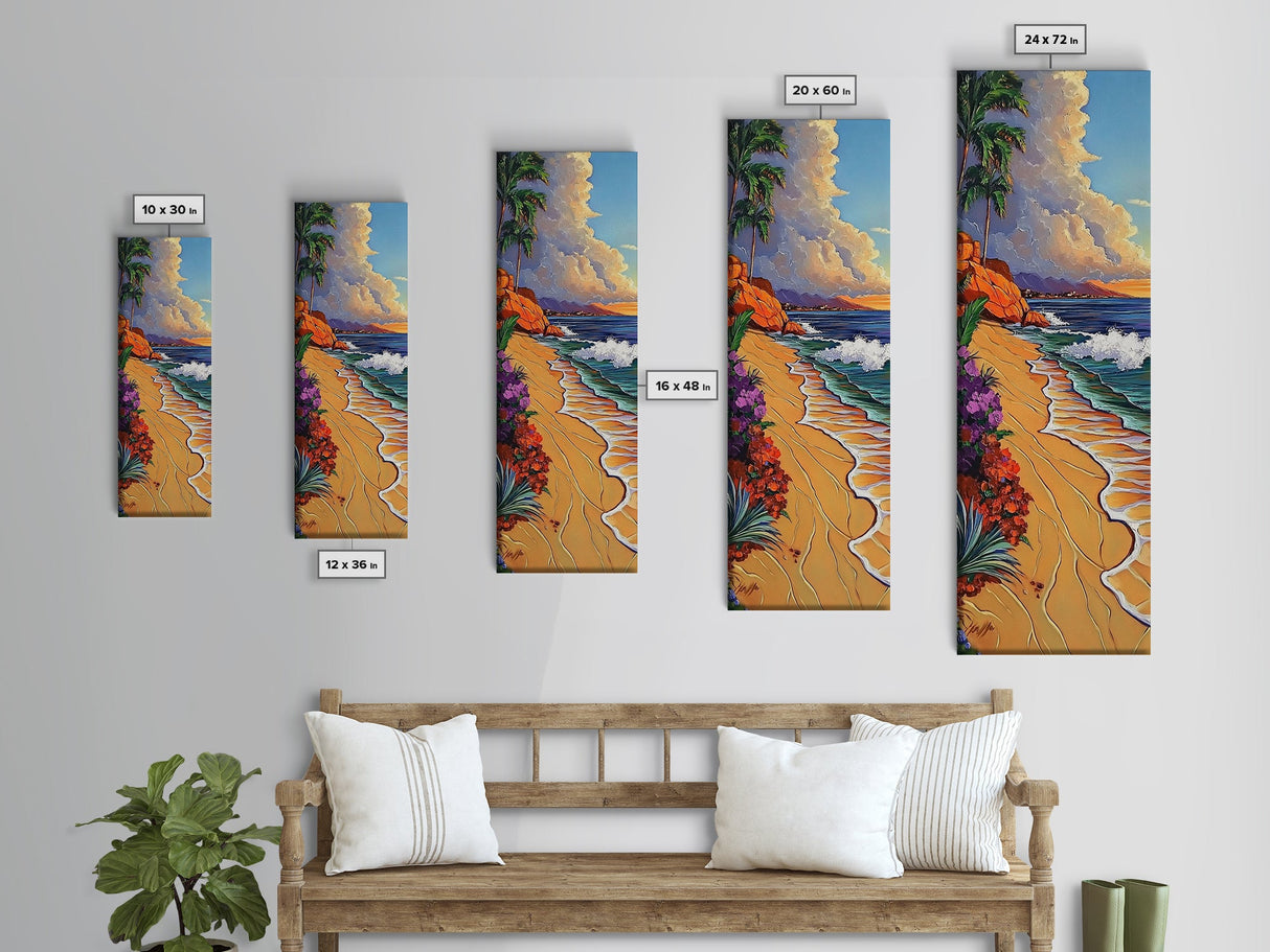 Palm Beach, Sunset, Tropical Escape Canvas Print, Coastal Bedroom Wall Art, Bold Ocean Painting, Colorful Seaside Decor