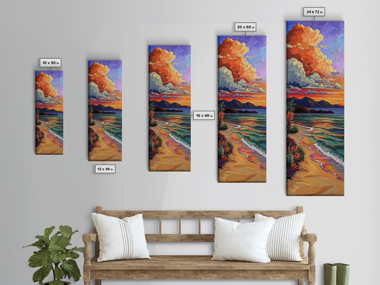 Ocean Sunset, Reflection, Canvas Print, Coastal Beach Wall Art, Vibrant Tropical Seascape Decor, Living Room Colorful Nature Accent