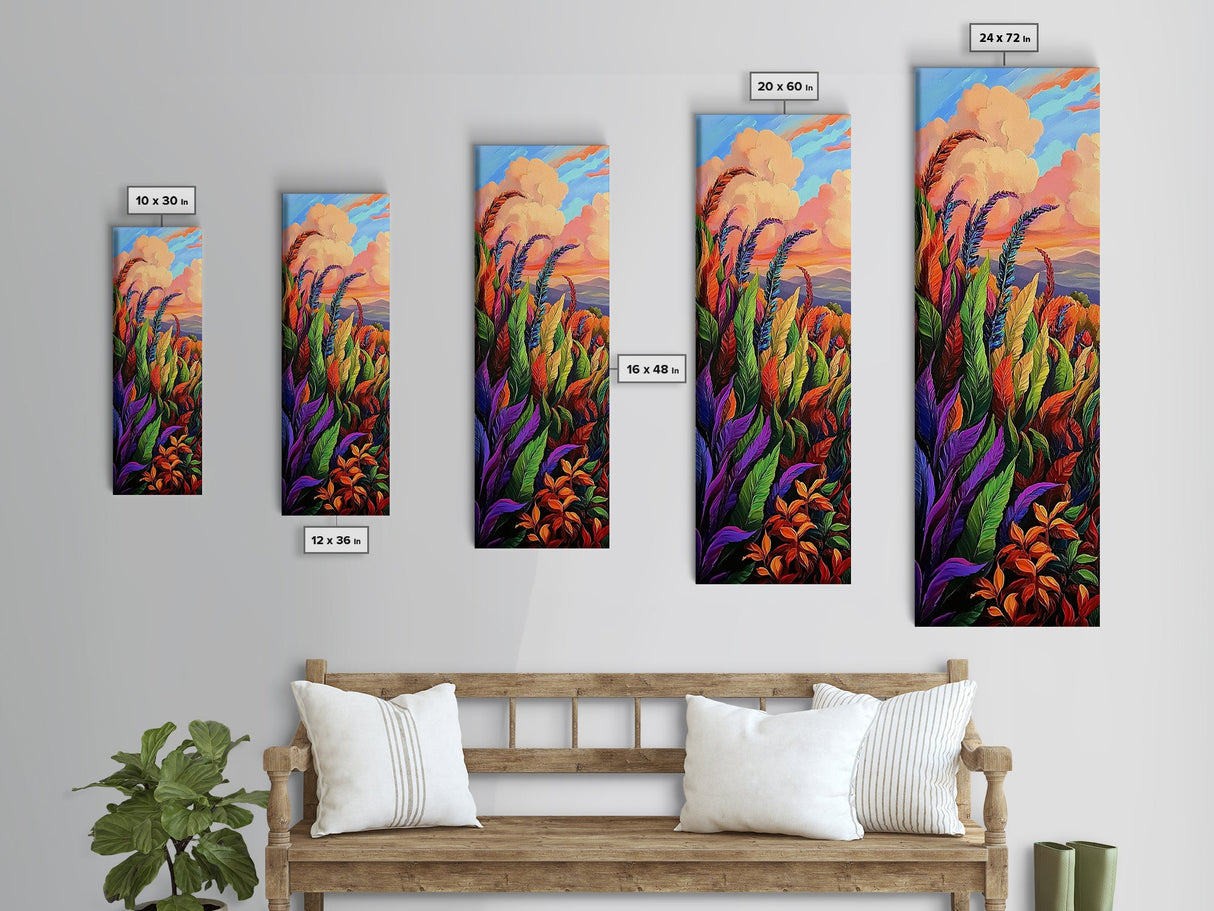 Leaves Sunset, Fall, Nature, Canvas Print, Autumn Wall Art, Colorful Landscape Decor, Cozy Living Room Accent, Botanical Fall Painting