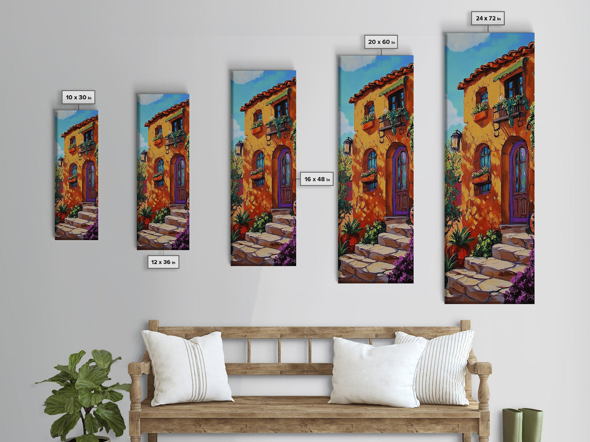 Villa Mediterranean, Doorway Autumn, Framed Canvas Print, Warm Tuscany house painting, rustic wall art, kitchen or entryway decor