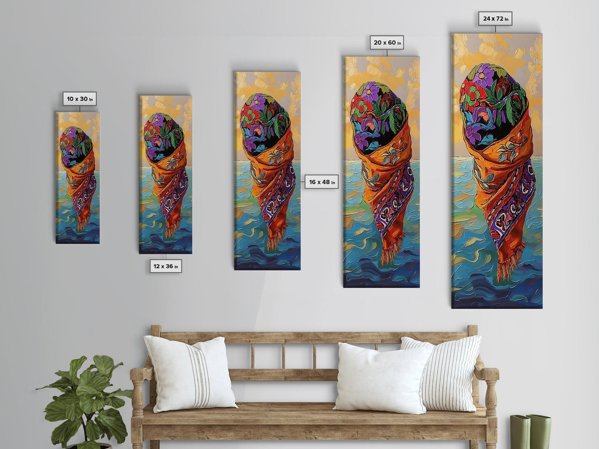 Floating Scarf, Ocean Breeze, Abstract Flow, Framed Canvas Print, colorful surreal art, modern boho wall décor, bedroom artistic nook