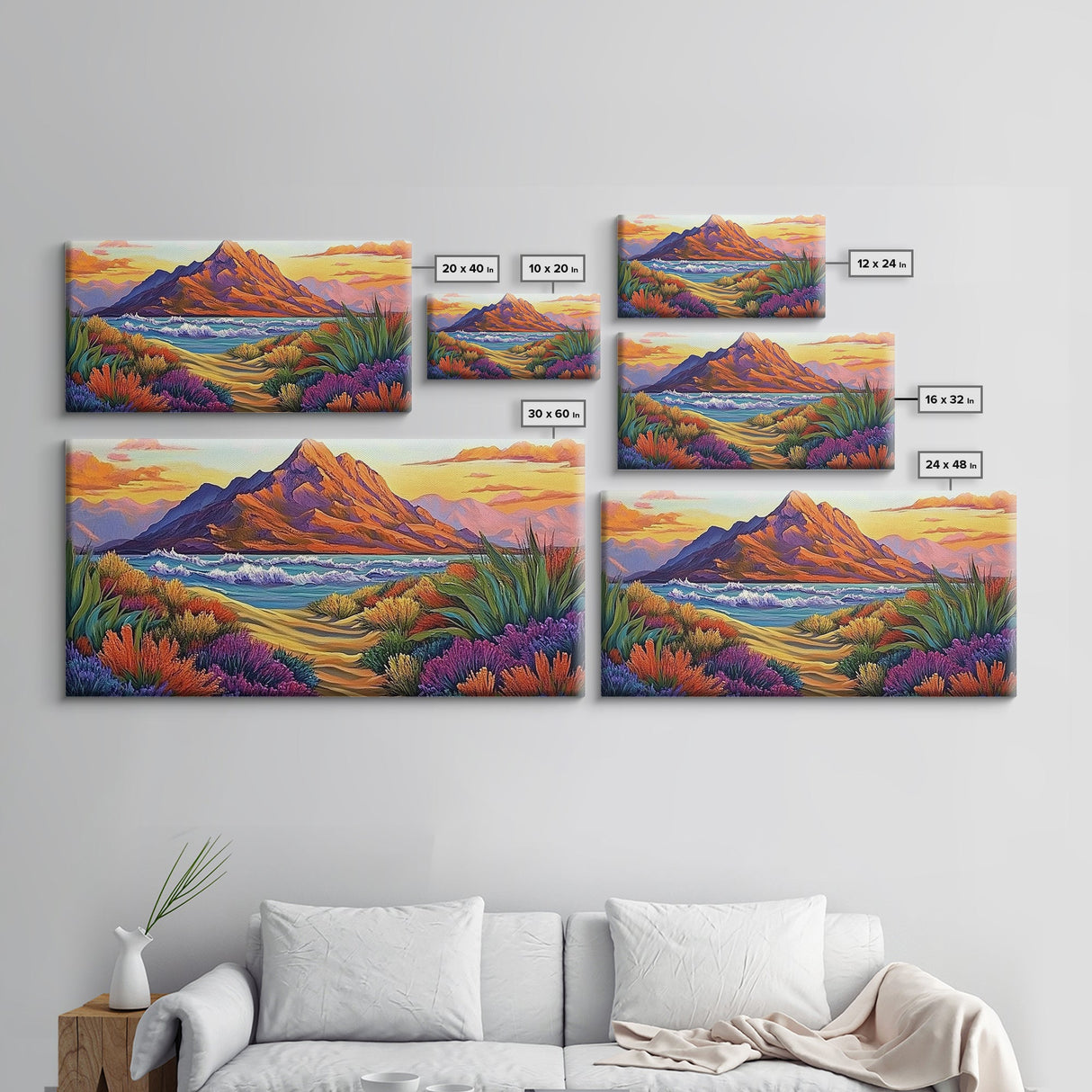 Mountains Waves, Path, Sunset Landscape Canvas Print, Colorful Nature Wall Art, Southwest Bedroom Decor, Autumn Art Style