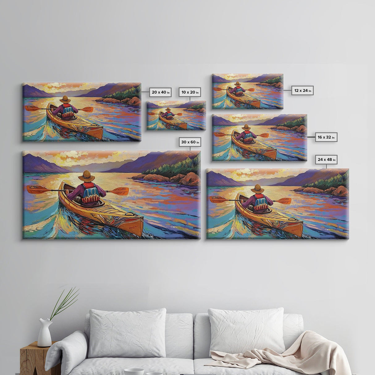 Kayaker Sunset, Mountains, Adventure, Framed Canvas Print, Lake Wall Art, Outdoor Lover Gift, Autumn Adventure Decor, Man Cave Wall Art