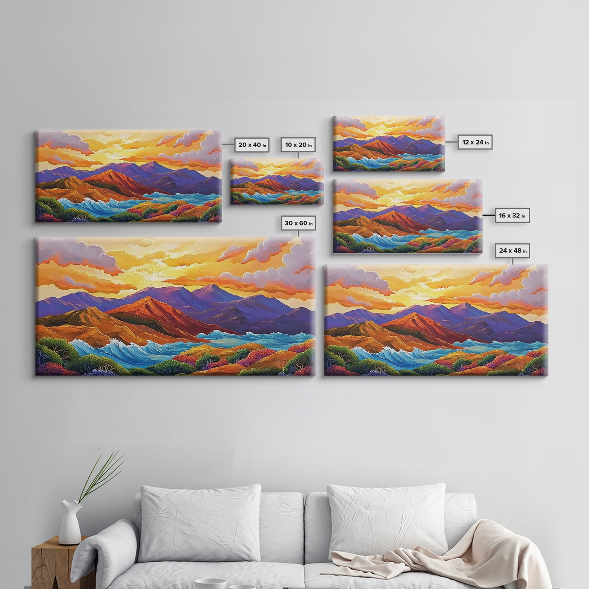 Sunset Ridge, Ocean Breeze, Autumn Mountains, Canvas Print, Warm Fall Wall Art, Rustic Living Room, Earthy Nature Artwork