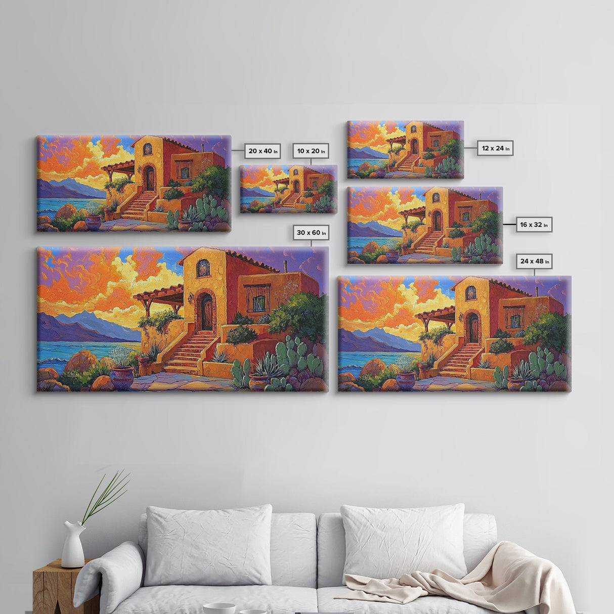 Desert Adobe, Sunset, Southwest, Framed Canvas Print, southwestern home art, rustic decor, living room wall art, fall adobe style
