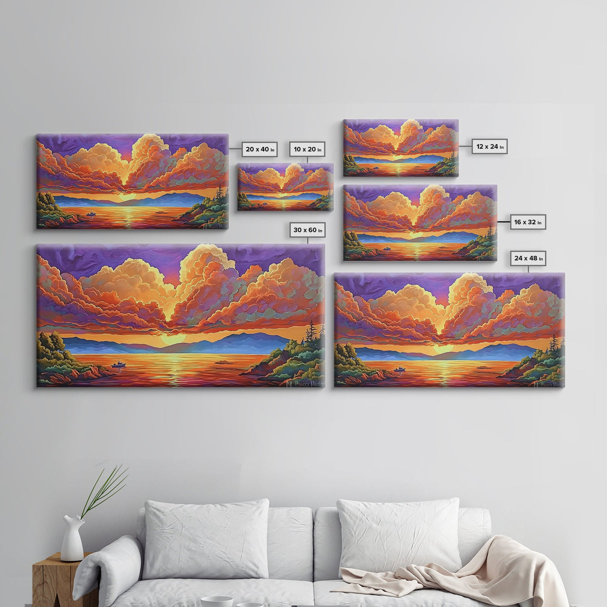 Boat Lake, Dramatic Sky, Sunset Clouds, Framed Canvas Print, Fall Landscape Art, Office Wall Decor, Vibrant Nature Scene, Moody Colors