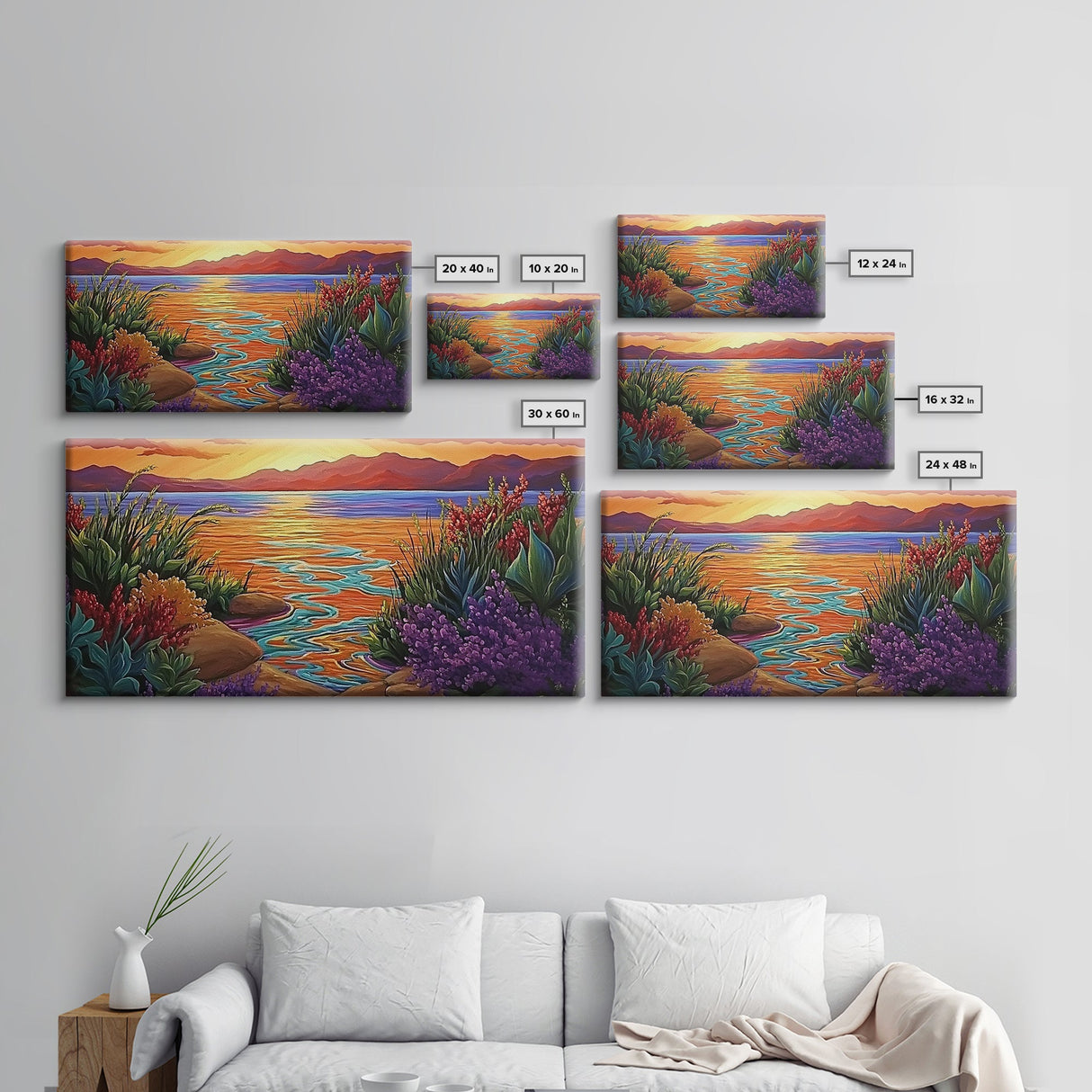 Sunset, Ocean Flowers, Nature Wall Art, vibrant landscape Canvas Print, tropical sunset décor, colorful coastal living room wall art