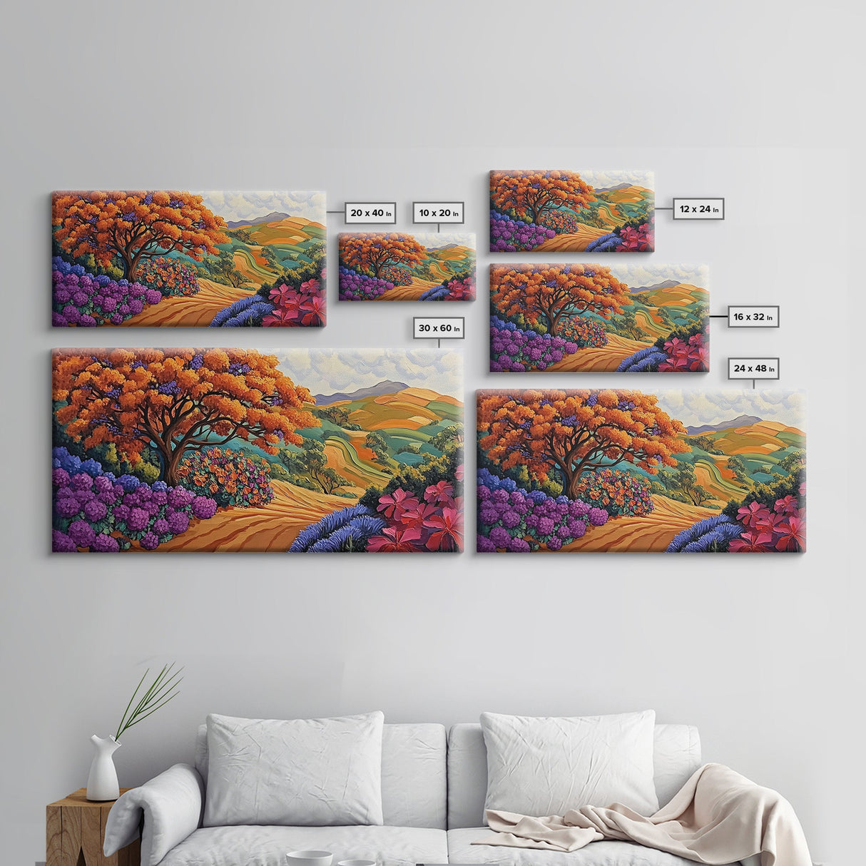 Tree Autumn, Hillside, Fields, Autumn hillside landscape, Framed Canvas Print, Fall Decor, Nature Inspired Wall Art, Living Room Art