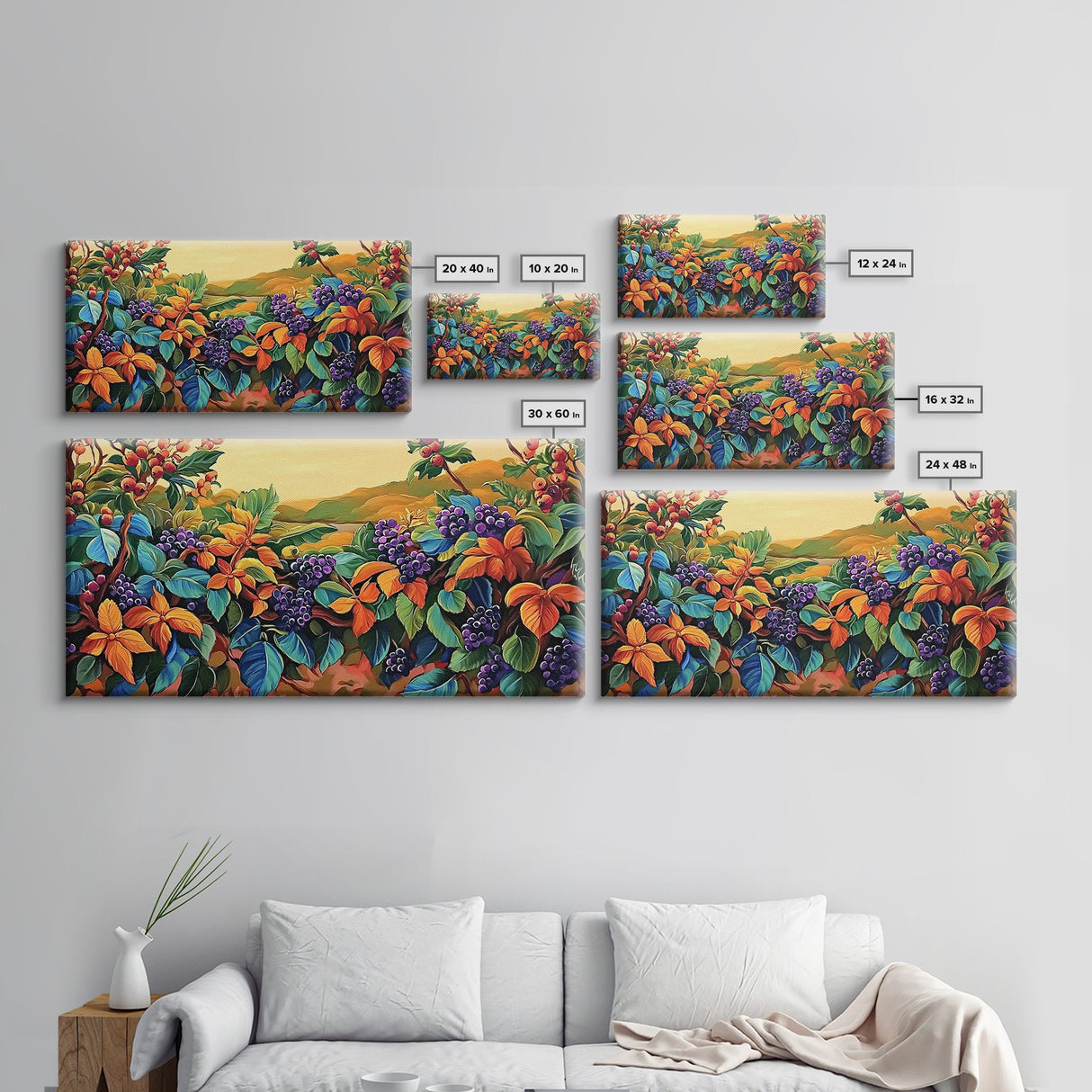 Grapes Harvest, Vineyard, Autumn, Framed Canvas Print vibrant fall kitchen wall art, farmhouse harvest decor, vineyard fruit painting
