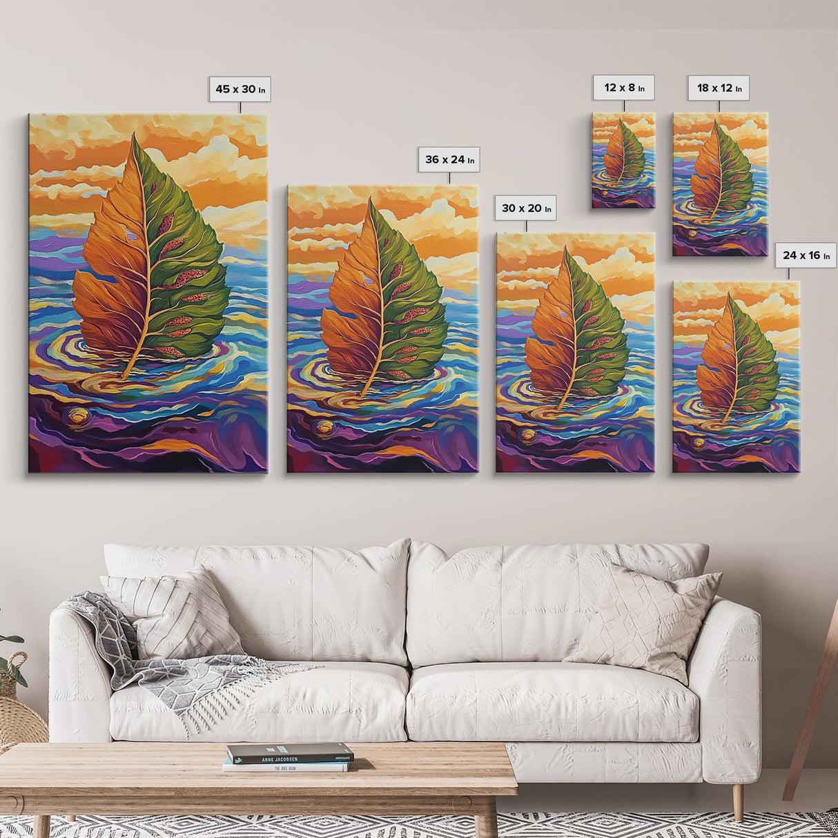 Autumn Leaf, Nature, Floating, Framed Canvas Print, floating leaf wall art, nature inspired canvas print, cozy Fall living room decor