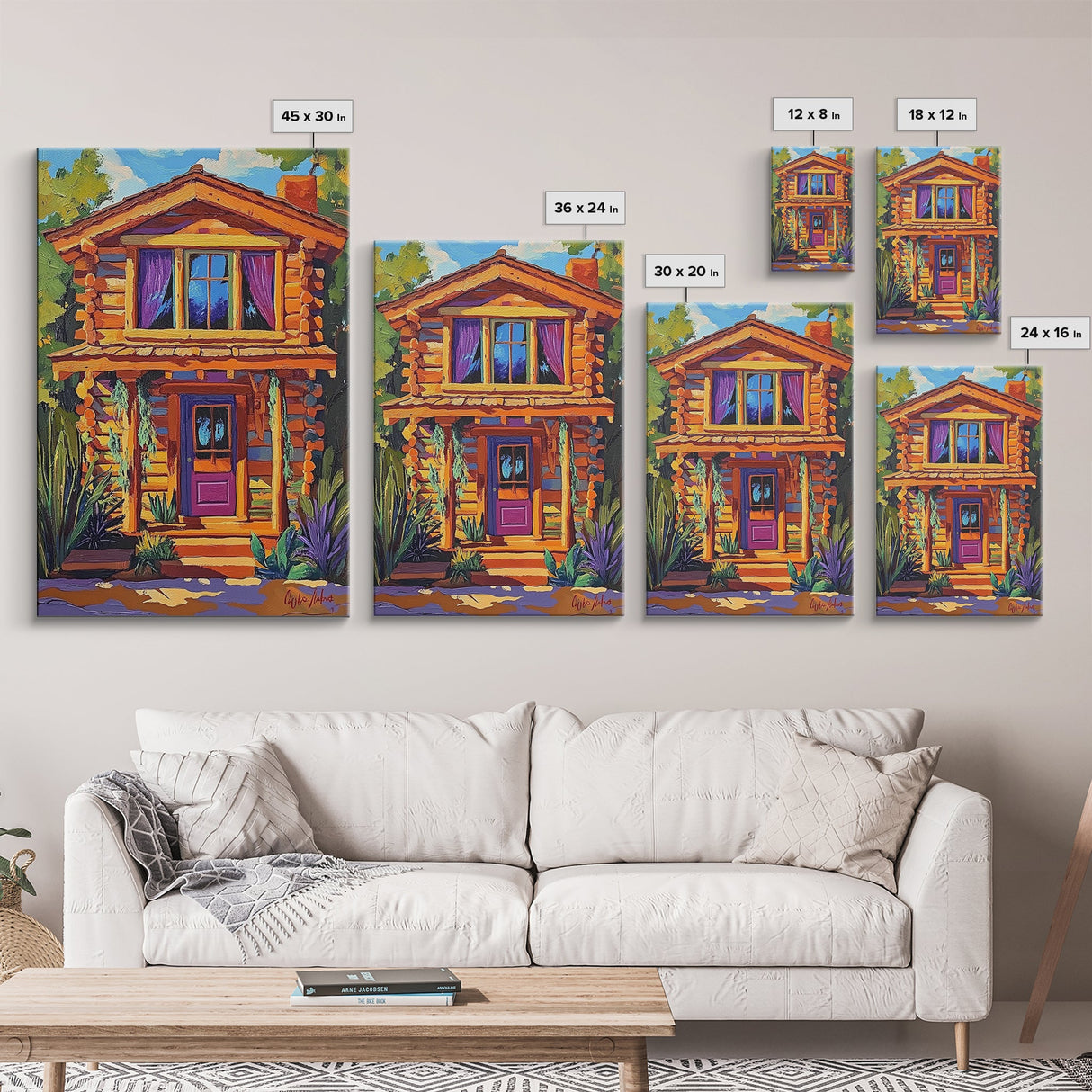Cabin Cozy, Rustic, Nature, Framed Canvas Print log cabin wall art, autumn home decor, rustic living room print, woodland boho wall decor