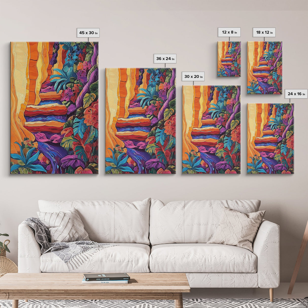 Canyon Path, Vibrant, Nature, Canvas Print bold textured painting, desert botanical wall decor, hallway art, southwest boho jungle print