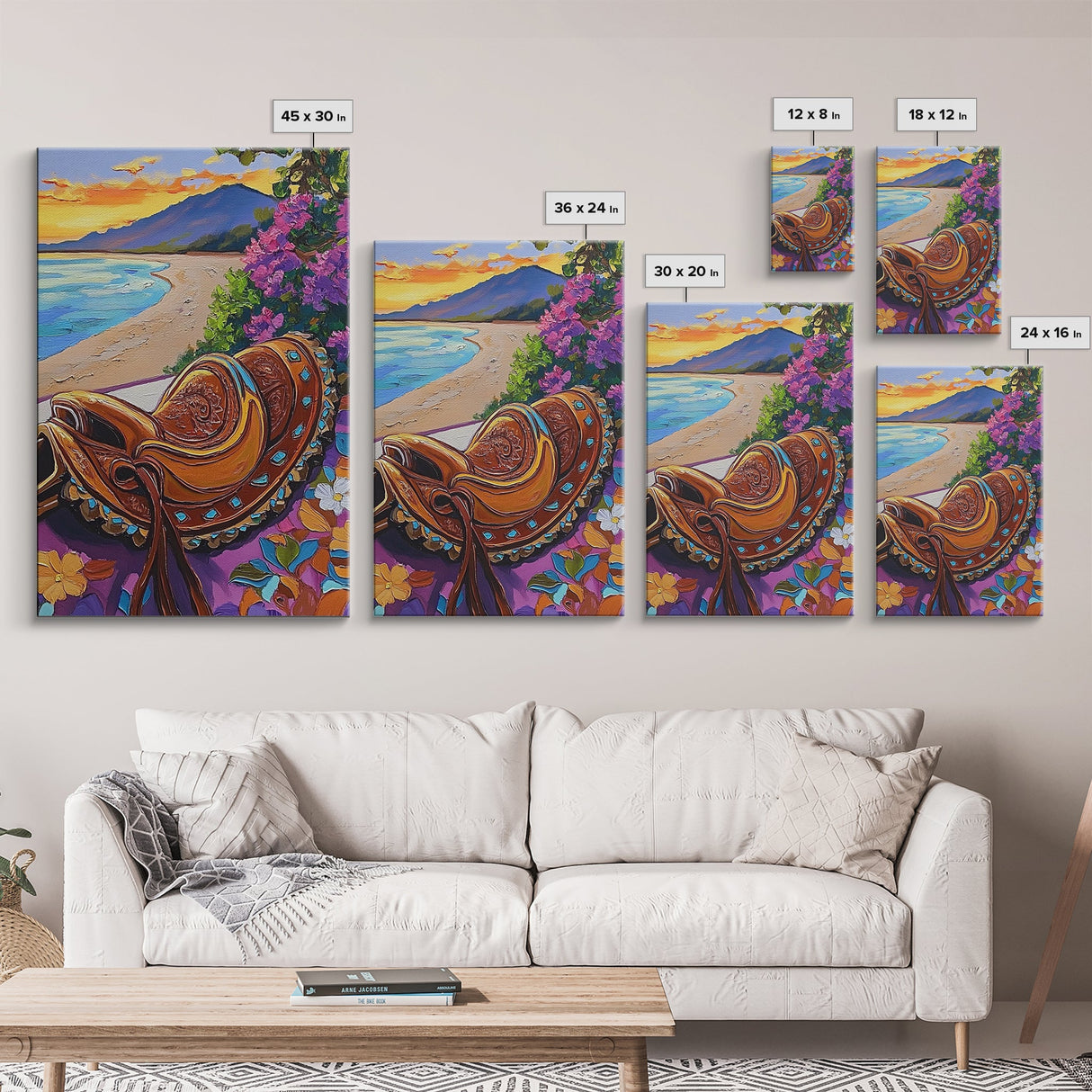 Saddle Sunset, Coastal, Rustic, Framed Canvas Print, Coastal Wall Art, Western Sunset Decor, Rustic Summer Vibes, Living Room Boho Artwork