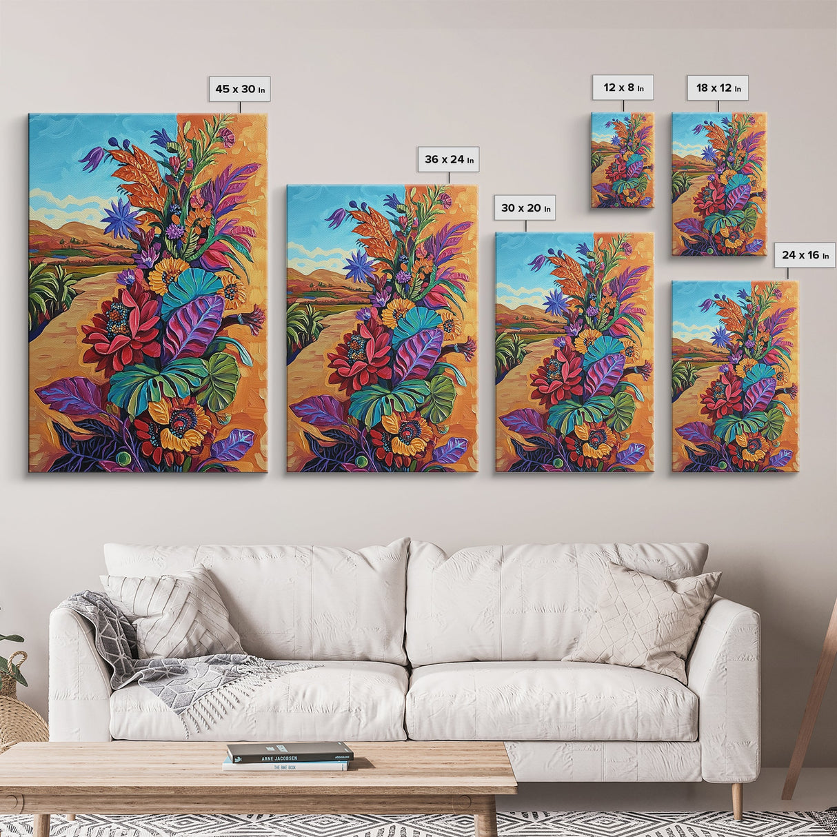Desert Blooms Roadside, Boho, Framed Canvas Print, Wild Desert Bloom Art, Colorful Flower Canvas, Garden Wall Decor, Southwest Living Room