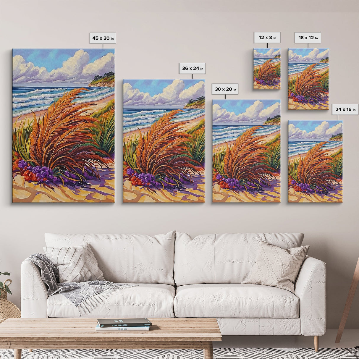 Ocean Dune, Grass, Coastal Beach Landscape Wall Decor, Nature Lover Gift, Living Room Wall Art, Boho Style Framed Canvas Print