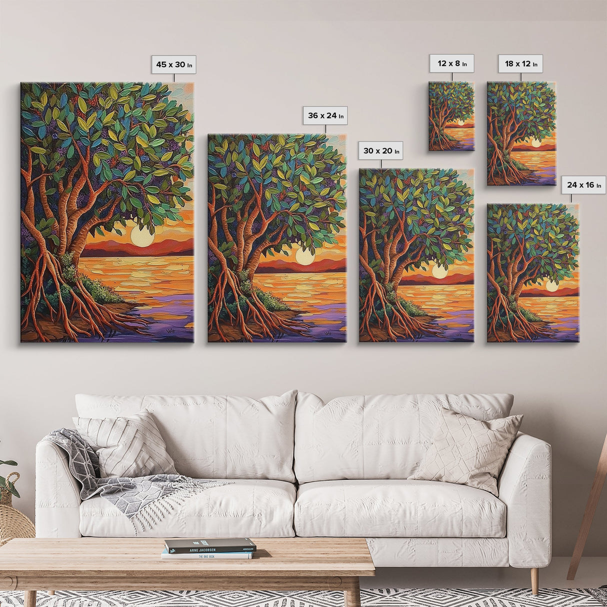 Sunset Tree, Roots, Mangrove Tree Wall Art, Spiritual Nature Decor, Zen Meditation Room Accent, Framed Canvas Print