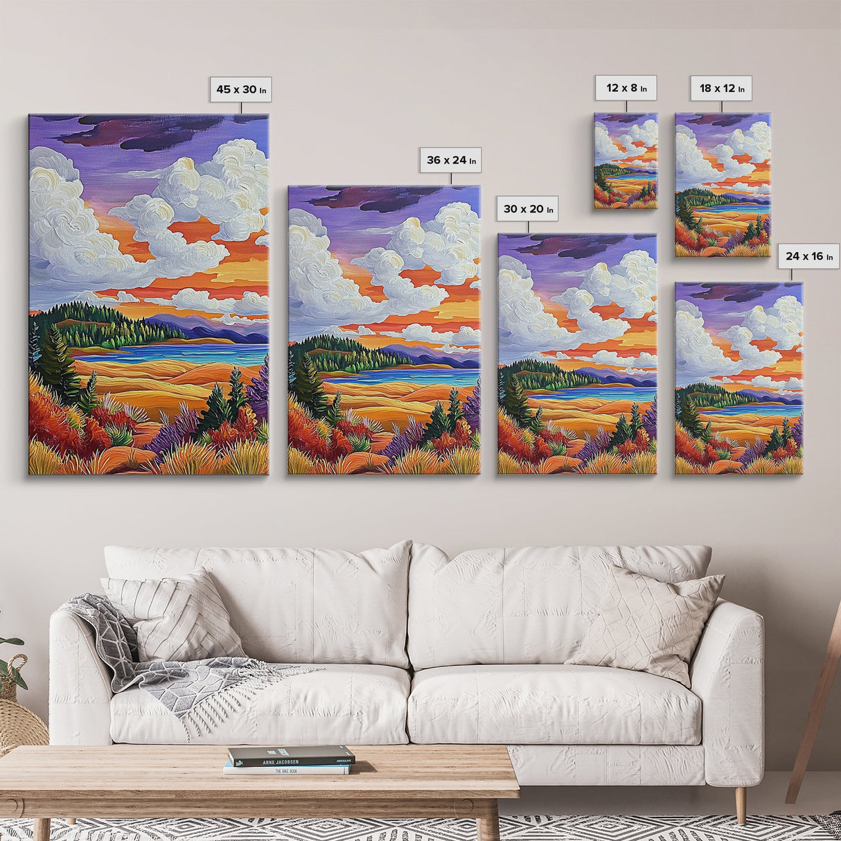 Autumn Fields Art, Colorful Fall Landscape, Cozy Sunset Decor, Nature Vibes Print, Framed Canvas Print, Bedroom Wall Art, rustic style