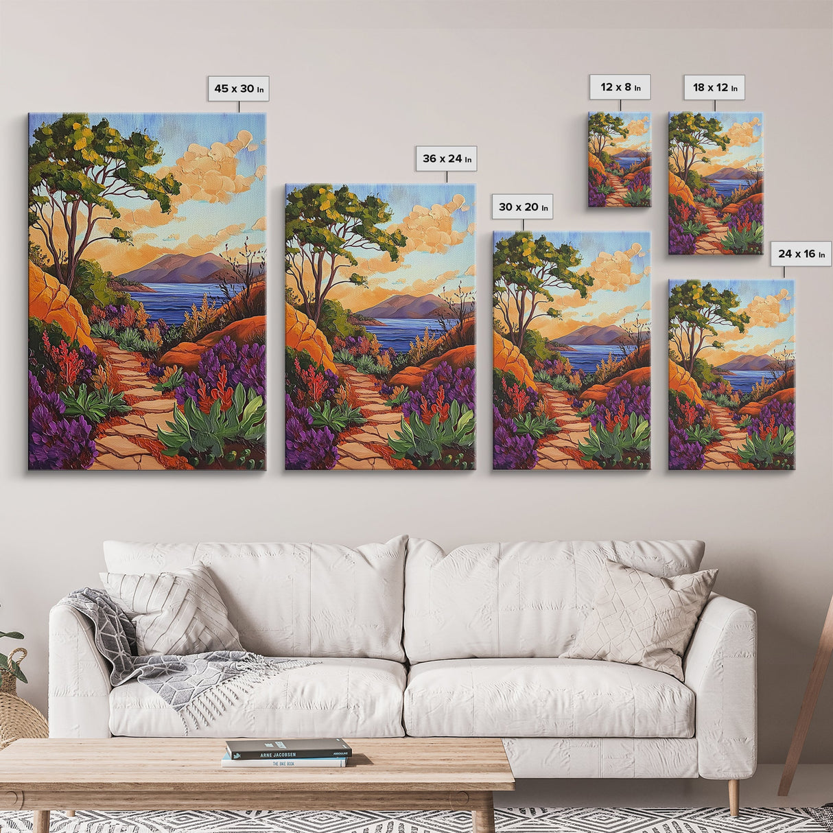 Mountain Path, Sunset Horizon, Autumn Landscape Wall Art, Canvas Print, Living Room Accent, Vibrant Fall Nature Scene, Outdoor Inspired Decor